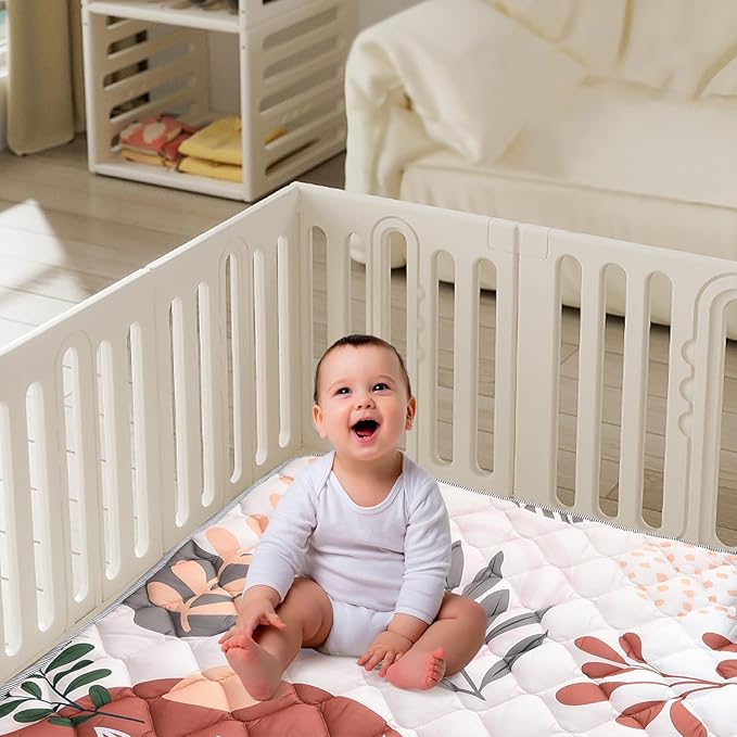 TADO MUSLIN Baby Play Mat 50x50 Inch, Thickened Soft Floor Mat for Playpen, Machine Washable Foam Crawling Mat with Non-Slip Bottom for Babies and Toddlers, Foldable Padded Playmat