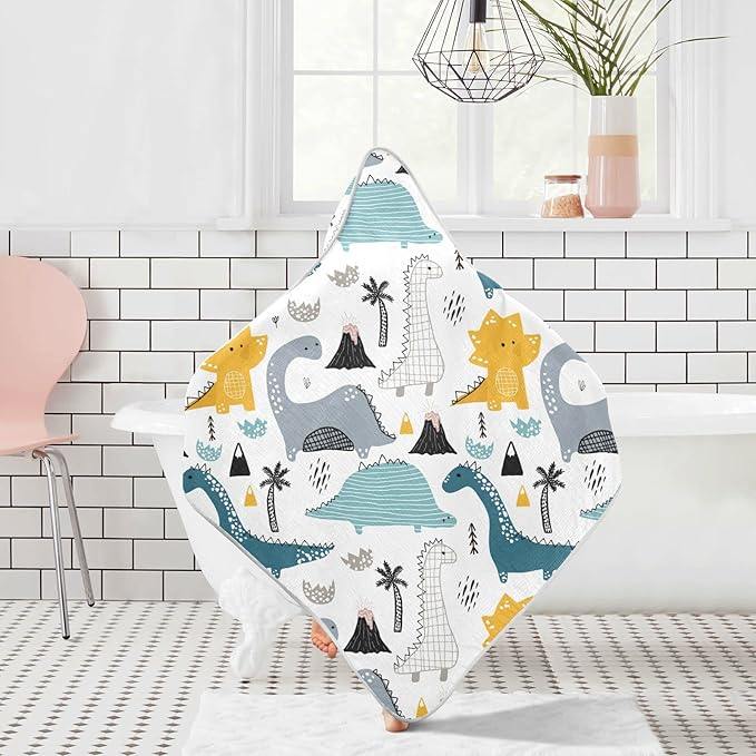 Dinosaur Baby Boys Girls Bath Towel Cute Dragon Hooded Towels Newborn Toddlers Organic Cotton Washcloths Shower Beach Towel 35 x 35 Inch