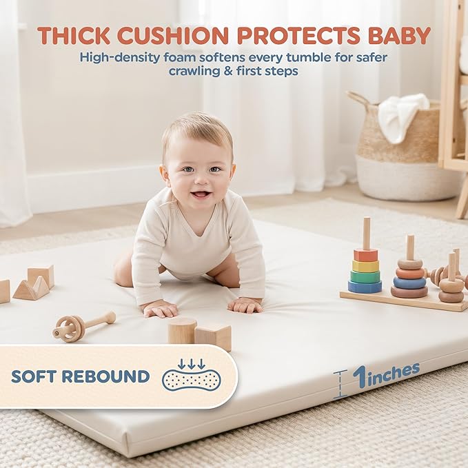 Motherly Haven Play Mat Cover Only – Fits 50x50x1 Rollable Foam Floor Mat for Babies – Waterproof, Easy to Clean Replacement Cover for Tummy Time & Crawling – Beige