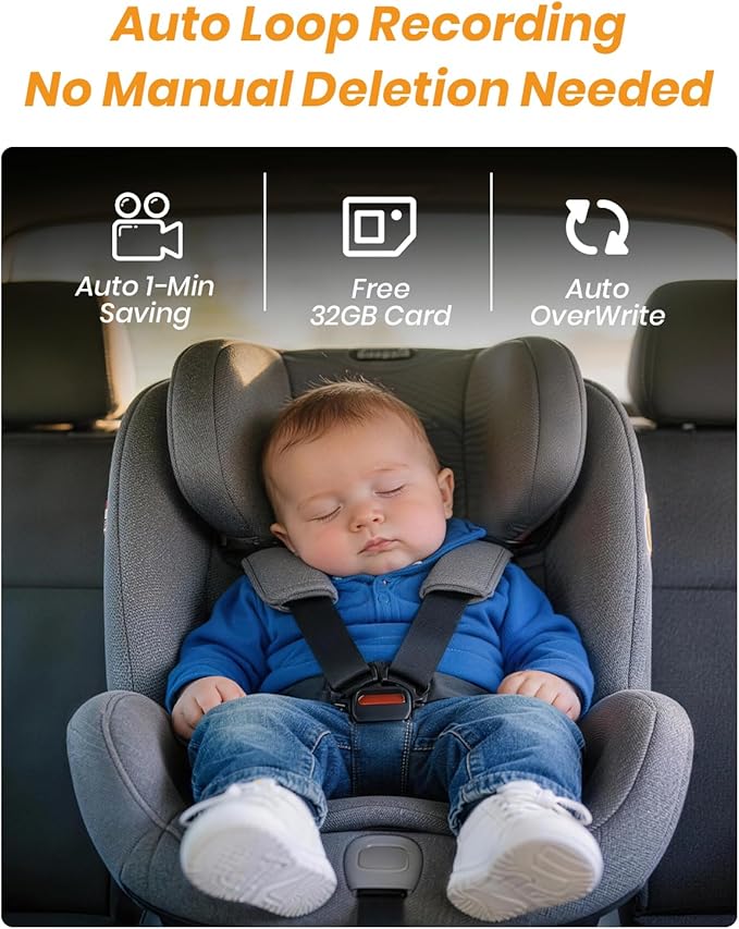 Babyvue Car Camera for Baby with Video Recording & Playback, 4.5" 1080P HD Baby Car Monitor, Auto Night Vision, USB Plug & Play Car Baby Monitor, Rear Facing Car Seat Camera for Infants/Kids,Pink