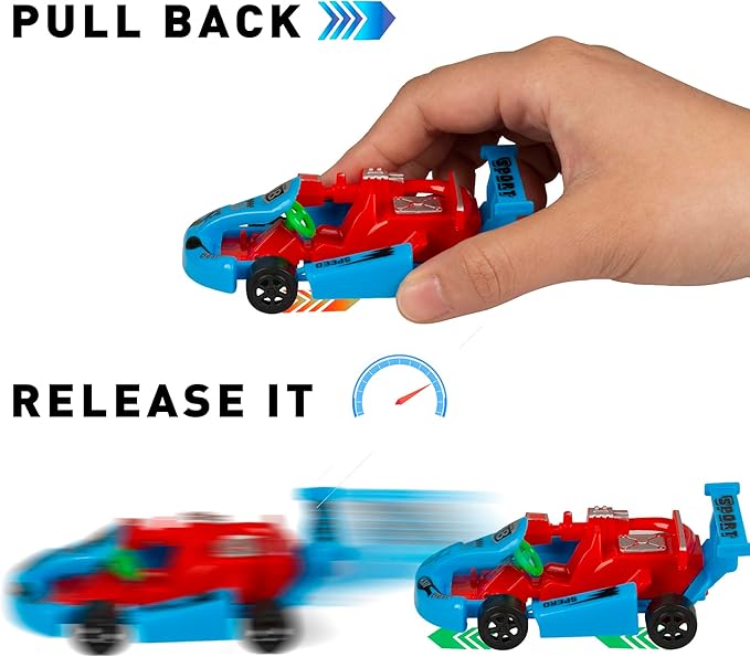 PROLOSO Pull Back Go Kart Friction Powered Racing Cars Kids Birthday Party Favors Goodie Bag Fillers Class Prizes Little Wind Up Vehicle Toys in Bulk 12PCS