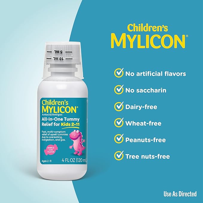 Children's Mylicon All-in-One Tummy Relief Liquid For Indigestion for Kids, Bubble Gum Flavor, 4oz