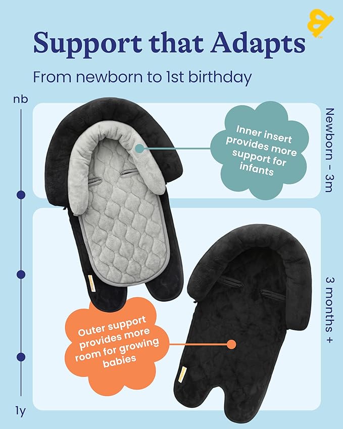 GoldBug Baby & Toddler 2-in-1 Car Seat Head Support - Plush Black