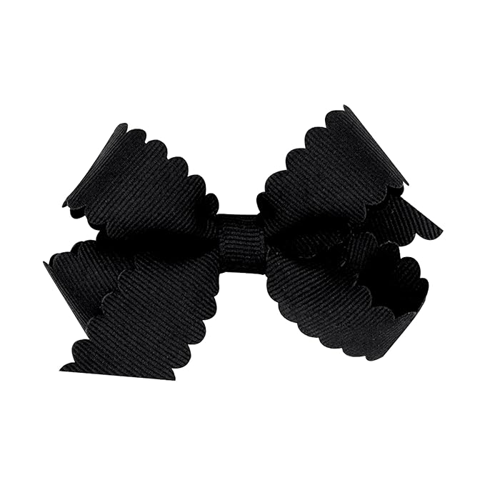 Wee Ones Girls' Classic Grosgrain Hair Bow with Scalloped Edges, No-Slip Hair Clip, Handmade, Black, Mini
