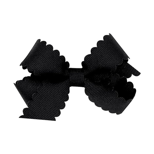 Wee Ones Girls' Classic Grosgrain Hair Bow with Scalloped Edges, No-Slip Hair Clip, Handmade, Black, Mini