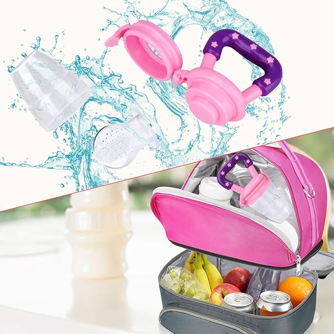 Baby Food Feeder 3 Pack Silicone Fruit Pacifier Teething Reusable Pouches Pacifier Pink by Mluchee(S,M,L)