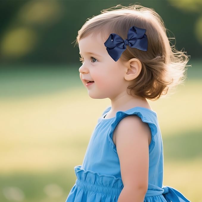baotongle 11pcs Navy Blue School Hair Accessories Set Uniform Hair Bow Headband Clips Hair Ties Curly Bows for Little Toddler School Girls(Navy Blue)