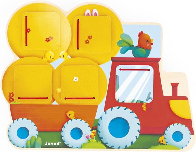 Janod - Farm Puzzle (Yellow) - Child Development - Dexterity Development - Tactile Learning Experience - Easy Grip Design for Little Hands - Animal Recognition Fun - Durable Wooden Construction