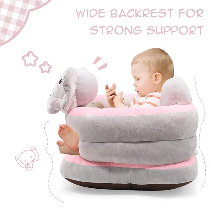 Baby Sitting Support Sofa, Sit Me Up Floor Seat for Baby, Learn to Sit Chair for Toddlers, Infant Seats for Sitting Up 3-12-24 Month (Grey Elephant)