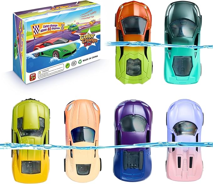 Color Change Pull Back Car Toy-6pcs Mini Alloy Vehicle Toys,Magical Transformation in Warm Water,Bathtub Water Table Toy for Easter Fillers,Goodie Bags Fillers,Themed Party,Carnival Prize for Kids 3+