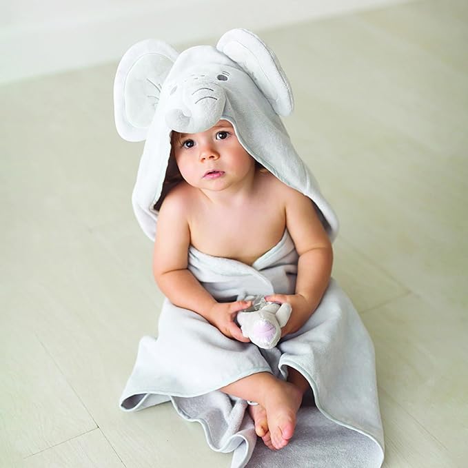 Stephan Baby Hooded Towel - 100% Cotton with Fun Animal Design for Infants and Toddlers, 31" Square, Elephant Pink
