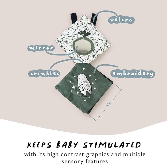 Wee Gallery Ocean Animals Crinkle Pages Stroller Toy, Sensory Hanging Crinkle Toy with Mirror for Babies, High Contrast Animal Art and Montessori Baby Item for Walks, Car Seat, Play Gym and Tummy Time