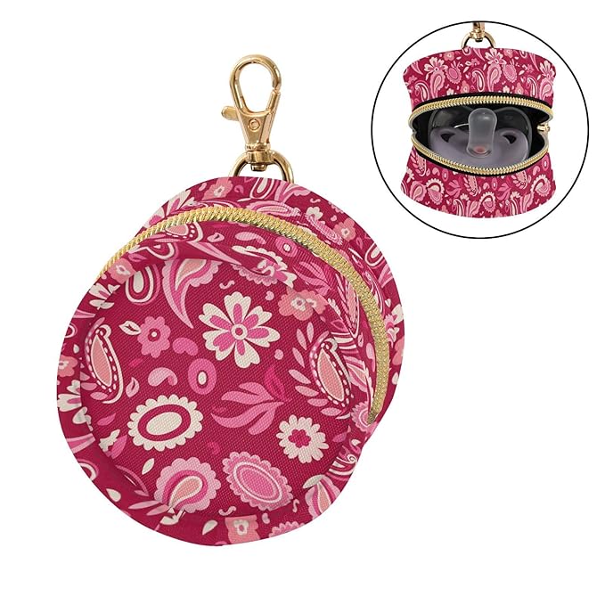 Floral Flowers Pink Print Pacifier Holder Case for Diaper Bag Portable Travel Pacifier Storage Case with Clip Newborn Baby Pouch for Baby Boys Girls Purse Outdoor