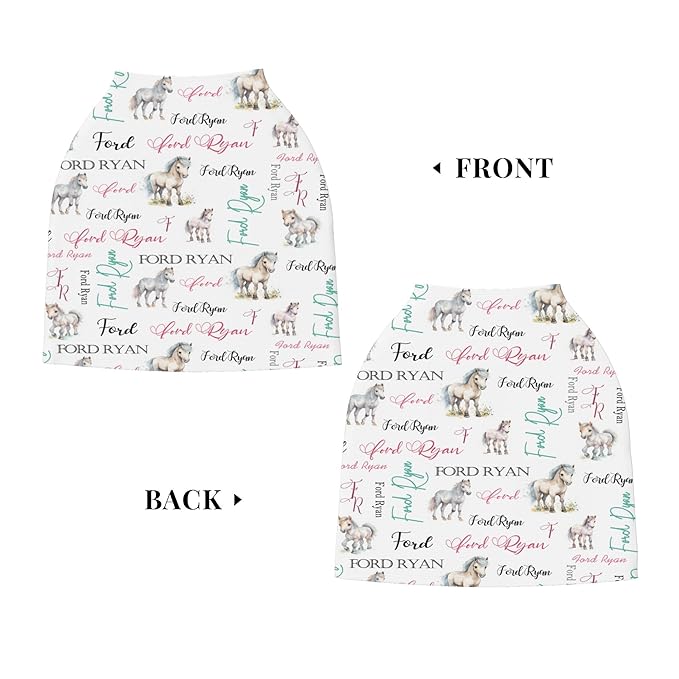 Personalized Car Seat Covers for Babies with Name – Multi-use Breastfeeding Cover Custom Horse Carseat Canopy Cover, Infant Stroller Covers for Boys and Girls