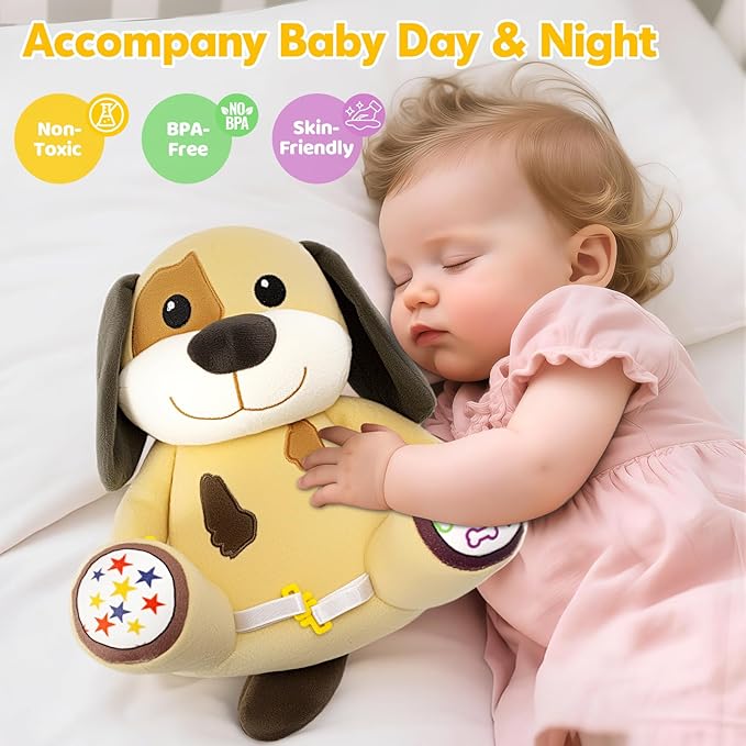 V-Opitos Stuffed Dog Musical Toys for Baby 6-12 Months+, Early Learning Light up Music Drum, Perfect Christmas Birthday Gifts for Boy & Girl Age 1, 2 Years Old