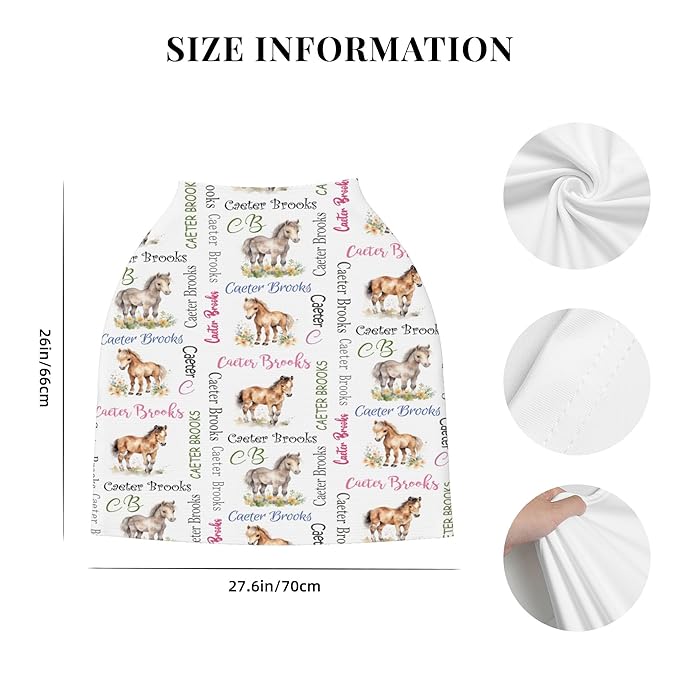 Personalized Car Seat Covers for Babies with Name – Multi-use Breastfeeding Cover Custom Horse Carseat Canopy Cover, Infant Stroller Covers for Boys and Girls