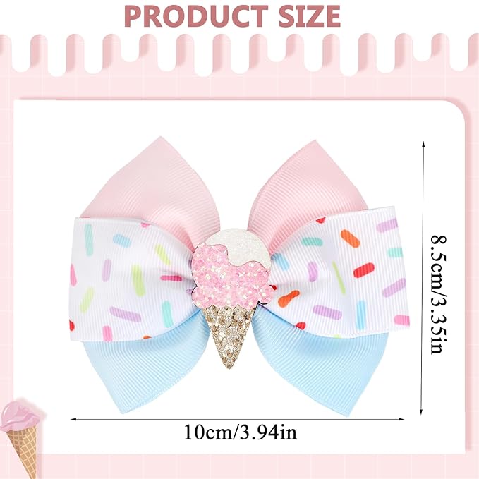 2 Pcs Baby Girl Hair Clips Ice Creams Bow Clips Cute Snap Barrette Thick Thin Hair Accessories for Little Girls Kids Teens Women (Blue)