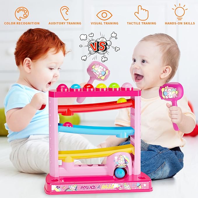 OCHIDO Montessori Toys for 3+ Years Old Kids Girls, Pound A Ball Toys Included 2 Hammer & 12 Balls,Gifts for Girl Age 3+, Interactive Toy for Early Learning Educational Gifts for Girl