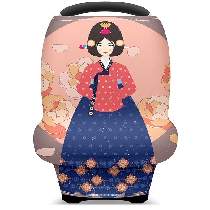 Baby Car Seat Stroller Covers Lady in Hanbok Traditional Korean Women Nursing Cover Breastfeeding Scarf Soft Breathable Stretchy Coverage Carseat Canopy Cover for Boys and Girls Multi Use Baby