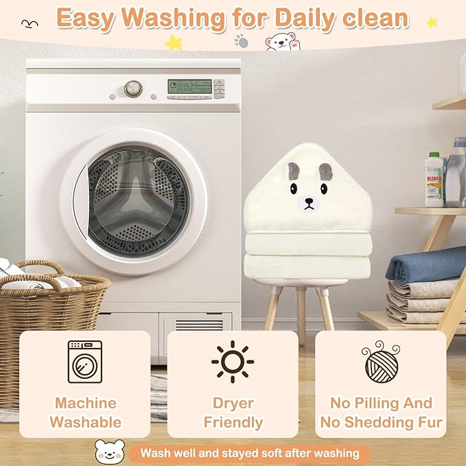 Sublaga 4 Pcs Baby Towels Set, 32x32 in Hooded Bath Towel and 3 Pcs Baby Washcloths for Newborns, Toddlers, and Kids, Soft Baby Towels and Washcloths Set for Boys and Girls (White Bear)