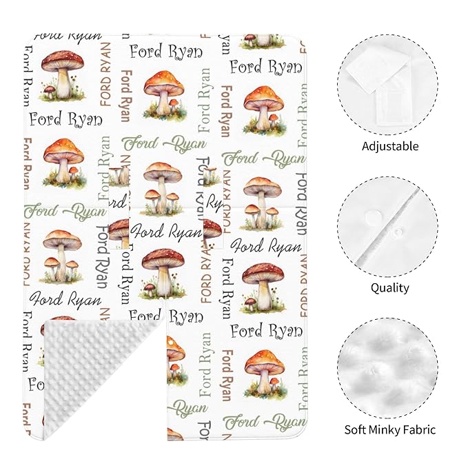 Personalized Baby Car Seat Canopy with Name Custom Minky Mushroom Car Seat Covers Nursing Cover for Breastfeeding Multi-Use Cover Infant Carrier Carseat Winter Cover for Newborn Girls Boys
