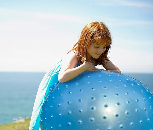 Large Sensory Massage Ball for Kids, 2-Pack 33.5" 85CM Bouncy Exercise Balls for Toddlers, Big Inflatable Toys with Spikes, Outdoor Giant Yoga Balls, Large Beach Ball (2 Set Bluish Grey)
