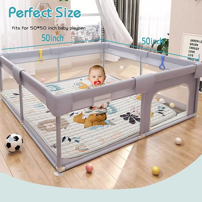 Baby Play Mat,50x50 Play Mat for Floor, Soft Thick Baby Floor Play Mat for Infants, Babies, Toddlers Tummy Time,Baby Crawling Mat,Machine Washable Cushioned for Playpen,Animals