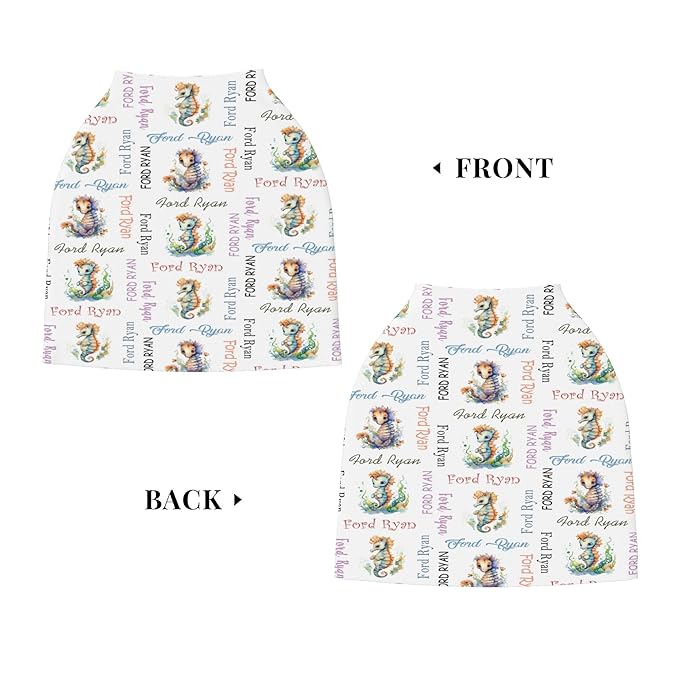 Personalized Baby Car Seat Cover with Name Stroller Canopy Custom Seahorse Carseat Cover Newborn Baby Boy Girl Nursing Cover for Moms First Birthday Gift