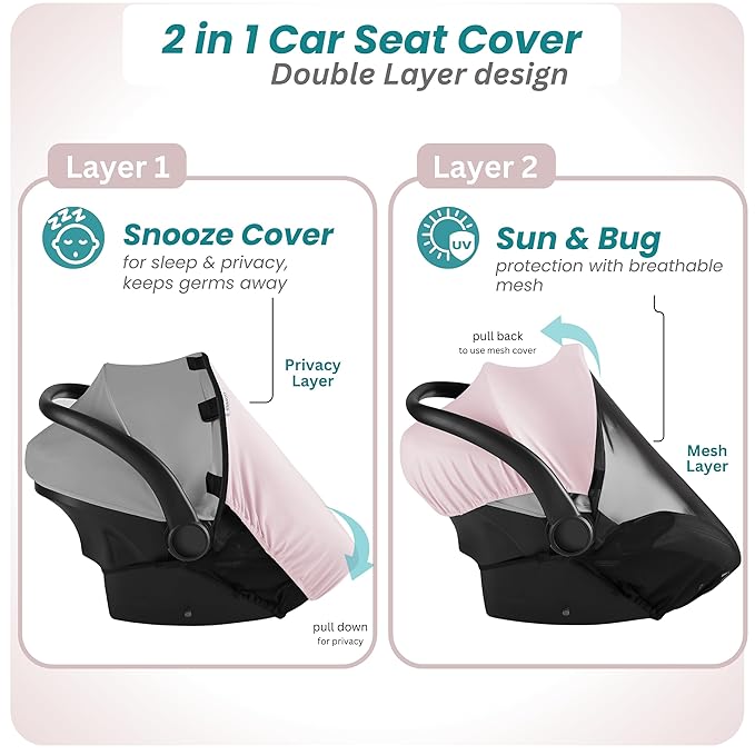 Car Seat Cover Baby - Infant Newborn Carseat Cover for Summer - Doona Car Seat Cover - Mosquito Net for Car Seat - Breathable Sunshade Extension Canopy Bug Protector