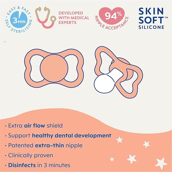 MAM Supreme Baby Pacifier, Newborns 16+ Months, Developed with Orthodontists, Extra Air Flow for Sensitive Skin, Glows in The Dark, BPA-Free Silicone, Sterilizer Case, Pack of 2, Made in Europe