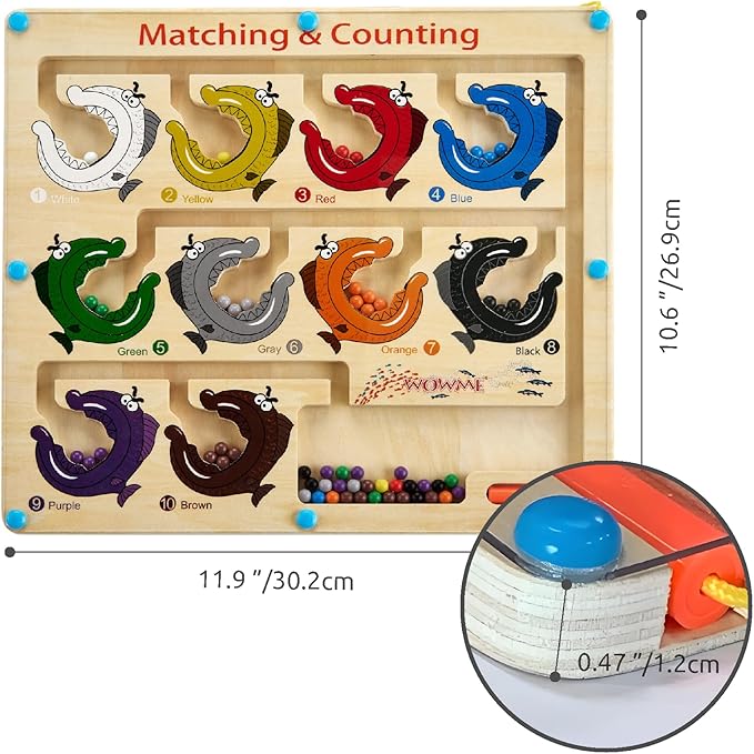 Matching and Counting Wooden Toy - Colorful Fish Design Magnetic Maze for Kids Ages 3-5,Montessori Color Sorting Puzzles Game for Kid
