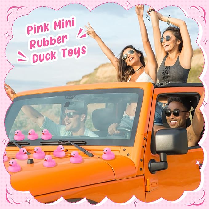 Hungdao 24 Pcs 2 Inch Mini Pink Rubber Ducks for Kids Children Party Favors Bulk Bath Ducks Summer Pool Floating Toys Birthday Gifts for Boys Girls Baby Shower Supplies