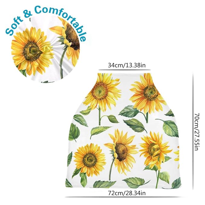 Nursing Cover Breastfeeding Scarf Yellow Sunflower Baby Car Seat Covers Soft Breathable Infant Carseat Canopy Stroller Cover for Boys Girls