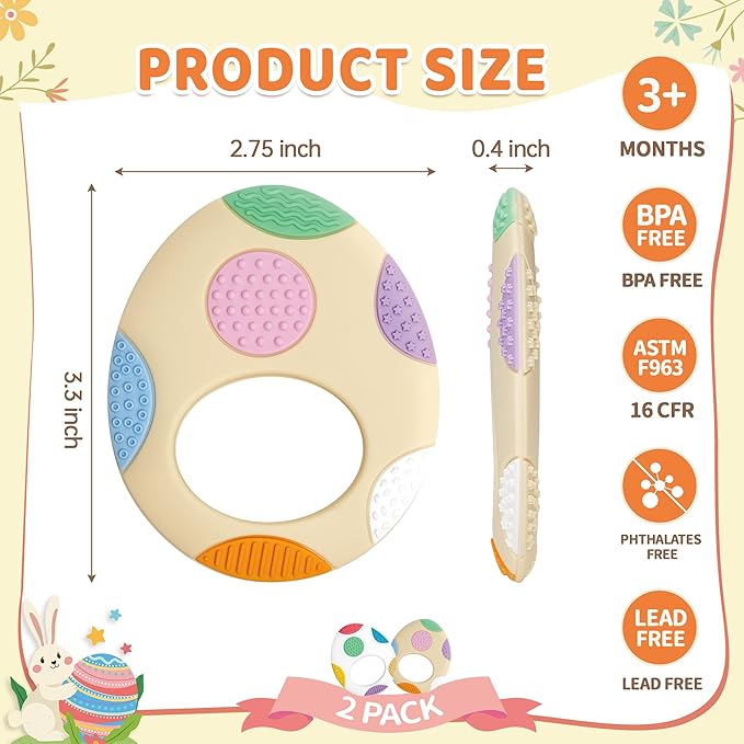 Easter Eggs Baby Teething Toys, Basket Essentials Stuffers Silicone Egg Teether Toys for Infant & Babies & Toddlers, Baby's First Easter's Stuffer Gift for Boys Girls BPA Free Easter