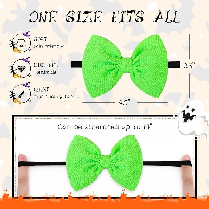 Hairband, 4 Pack Halloween Baby Girl Headbands with Bows for Newborn - Orange, Black, Purple, Green Nylon Hair Accessories, One Size Fits All