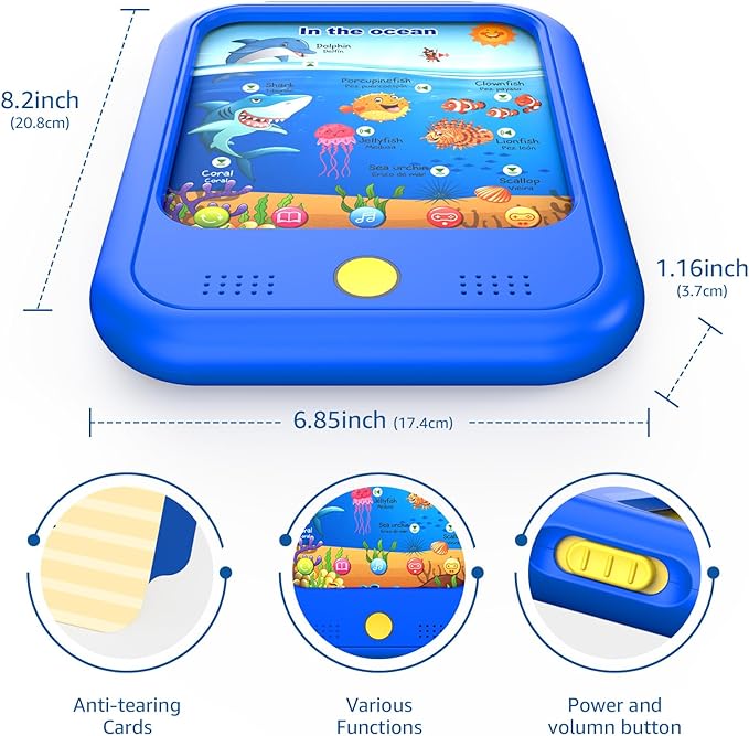Qiaojoy Kids Learning Tablet Educational Learning Pad for Toddlers 2-5 to Learn Alphabets, Numbers, Foods, Time, Music, Talking Cards for Toddlers，Learning Educational Toy Kids Gifts