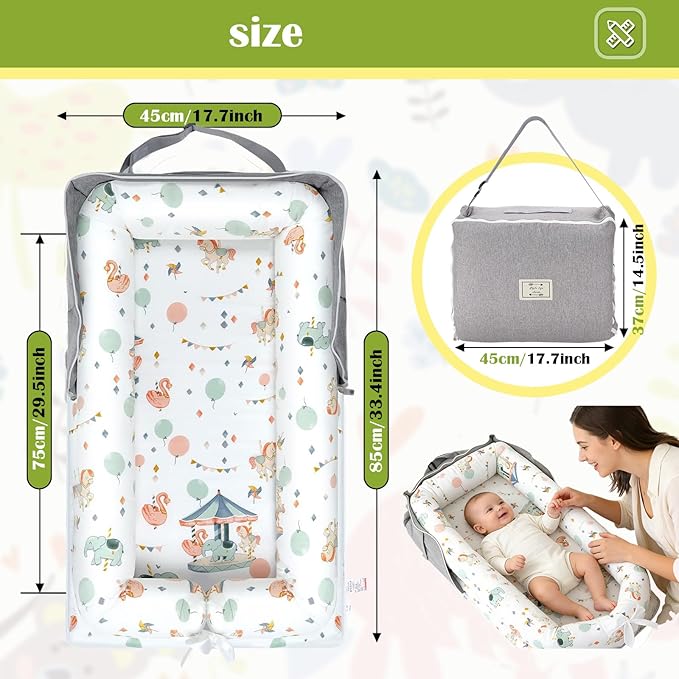 Baby Lounger for Newborn Portable Bag,Baby Lounger Play Mat Awake-Time,Newborn Babies Essentials Gifts 0-24 Months Home Travel(Crocodile Jungle)
