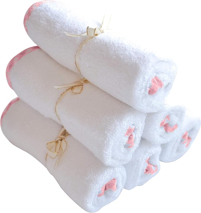 Channing & Yates Premium Hooded Baby Towel + (6 Piece) Washcloth Gift Bundle - Organic Viscose Made from Bamboo Baby Towels - (Pink Gingham Bundle)