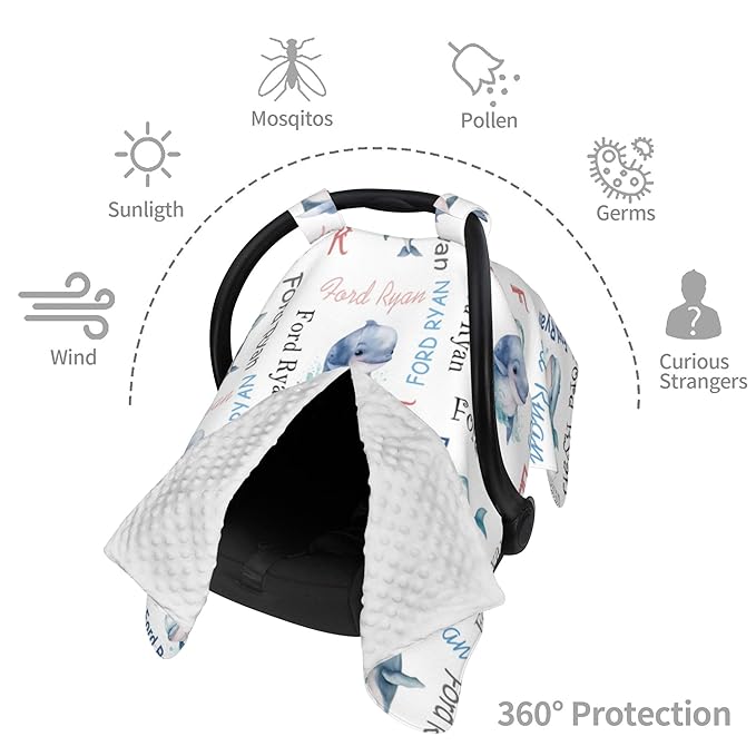 Personalized Winter Car Seat Covers for Babies with Name Whale Minky Baby Car Seat Cover for Boys Girls Custom Infant Carseat Covers Baby Blanket Nursing Cover Breastfeeding Scarf