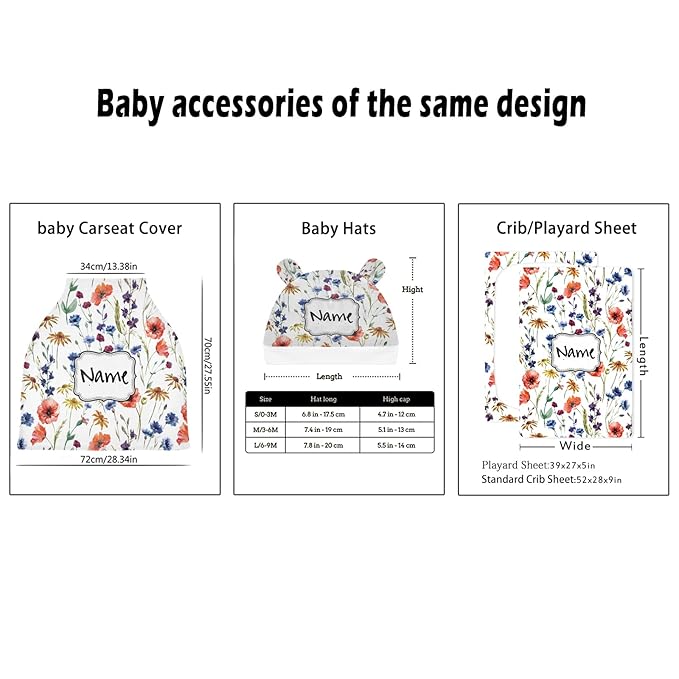 Personalized Floral Baby Car Seat Covers for Girls, Customized Flower Carseat Cover with Name, Infant Carrier Cover Stroller Canopy, Nursing Cover Breastfeeding Scarf for Newborn Babies