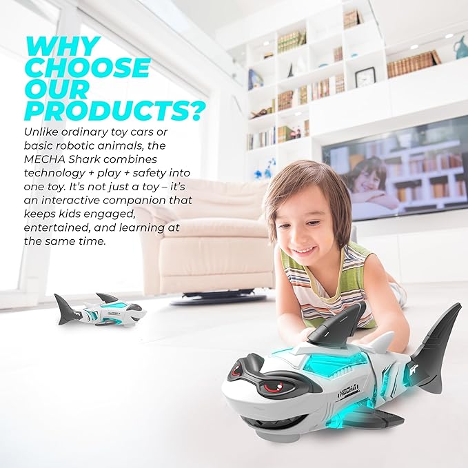 puzgic Shark Toy Interactive Crawling Shark Toys with Music and Lights for Kids, Auto-Direction Change Crawling Walking Toy for Infants Toddlers 3 4 5 6 7 8 Year Old, Boy Girl Birthday