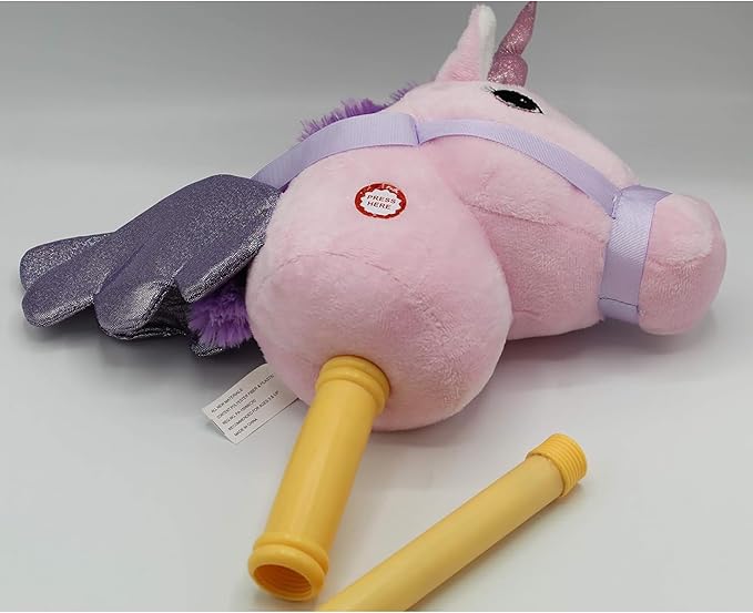 Ponyland: Music Stick Animal - Pink Unicorn - Music Button, Sturdy Two-Piece Stick W/Colorful Soft Plush Animal Head, Pretend Play Toy, Kids Ages 3+