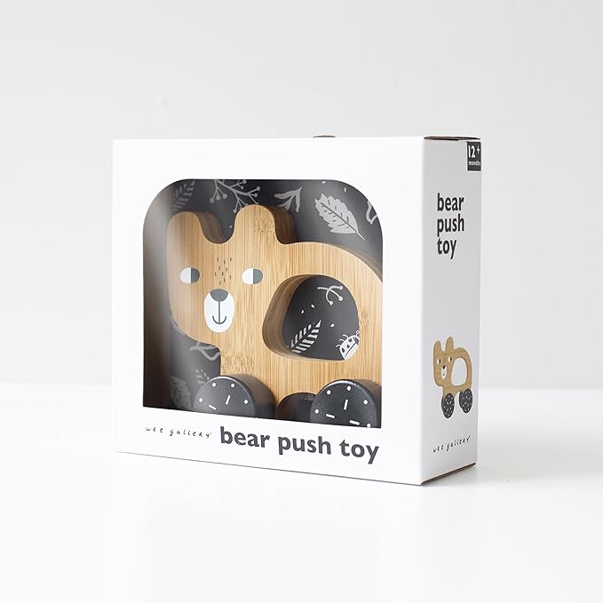 Wee Gallery Bear Push Toy, Rolling Toy, Classic Motion Toys for Child Motor Skills, Balance, Roll Along Play, and Animal Nursery Decor (Baby, Toddler, Kids)