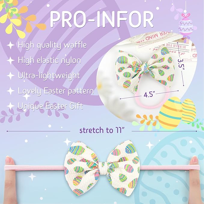 Easter Girls Headbands Bows for Toddler Girls Easter Bunny Ears Hair Bow Baby Girl Headbands with Bows Rabbit Egg Infant Easter Gifts 4 pcs