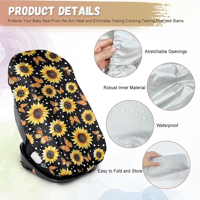 XYZCANDO Sunflower Print Baby Car Seating Sun Shade Cover Elegant Summer Baby Car Seat Cover Breathable Car Seat Sun Cover for Baby Easy to Install Car Seat Covers Gift for Birthday