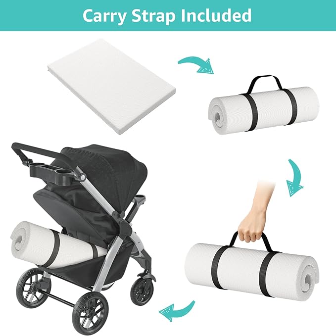 YENING Breathable Pack and Play Mattress Pad 38x26 Waterproof Baby Mattress for Pack N Play Matress Topper Waterproof with Strap