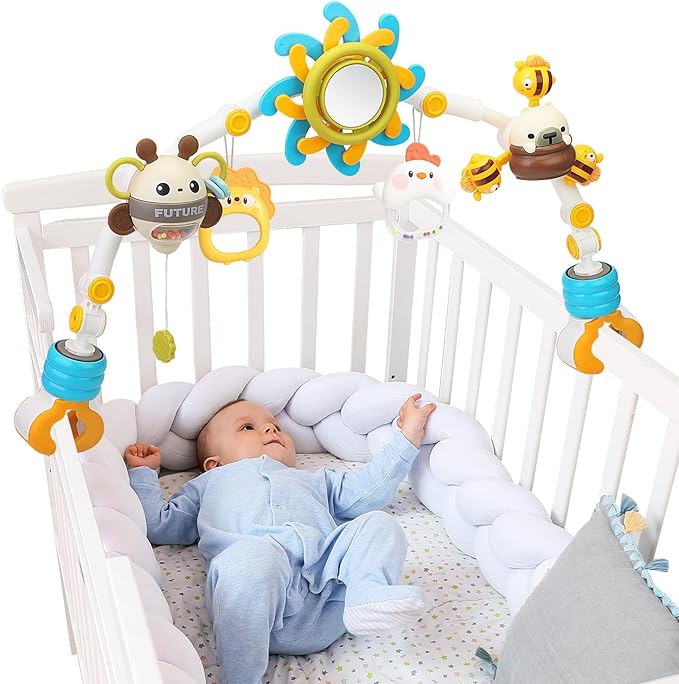 Caterbee Baby Bjorn Bouncer bar Toy, Pram Toy with Activity Travel Arch Bassinet Toys for Toddlers (Blue)
