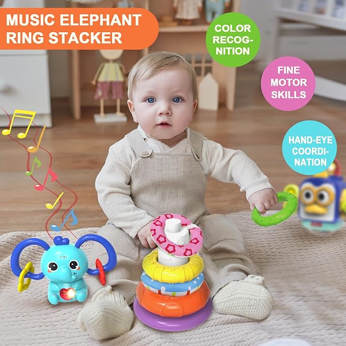 Baby Toys 6 to 12 Months,Montessori Toys for 1 Year Old,Stacking Building Blocks,Busy Cube,Sensory Educational Learning Toy Birthday Gift for Toddlers Age 1-3