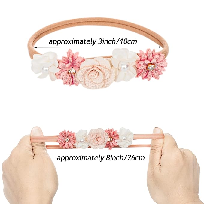 Mealah Baby Girls Flower-Headband Elastic-Nylon Hairbands Floral Crown for Newborn Infant Toddler Pack of 3