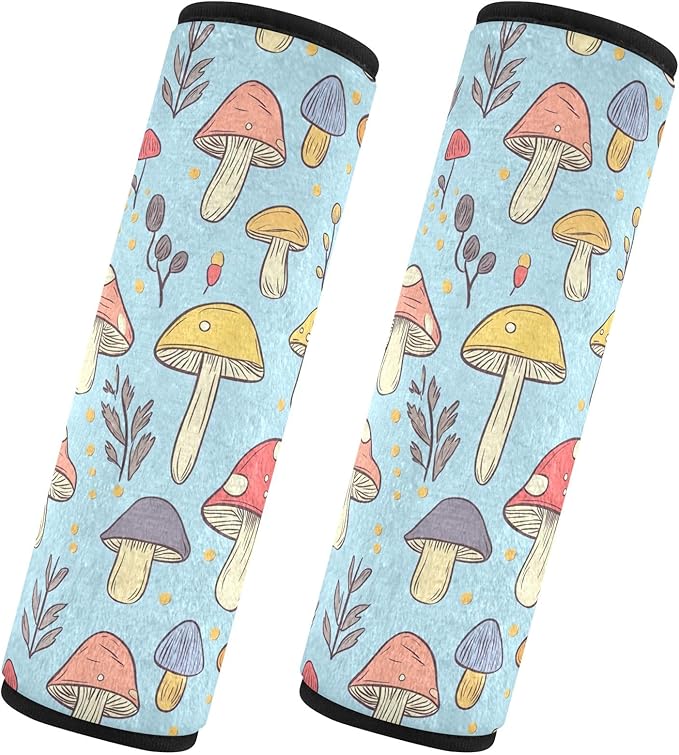 CHIFIGNO Pack of 2 Seat Belt Covers Cute Cartoon Mushrooms Seat Belt Cushion Cover Soft Shoulder Strap Covers Protect Your Neck and Shoulder